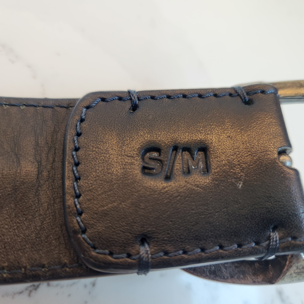 Johnny Was S/M Dark Navy Leather Belt with Floral Embroidery - Picture 2 of 10